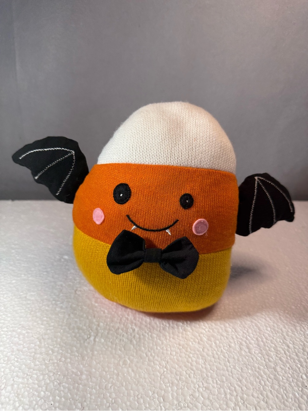 Cute Candy Corn Bat Plush Toy - Orange, Yellow & White Weighted Bottom Halloween